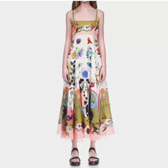 European and American women's spring new graffiti printed vacation style high waisted camisole dress
