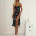 European and American women's spring new style elegant floral pleated slit suspender dress