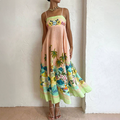 European and American women's spring new graffiti printed vacation style high waisted camisole dress