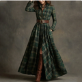 European and American women's spring new fashion casual elegant plaid lapel slim fit dress