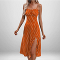 European and American women's spring new style elegant floral pleated slit suspender dress
