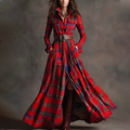 European and American women's spring new fashion casual elegant plaid lapel slim fit dress