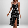 European and American women's spring new style elegant floral pleated slit suspender dress