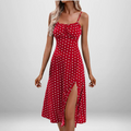 European and American women's spring new style elegant floral pleated slit suspender dress