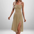 European and American women's spring new style elegant floral pleated slit suspender dress