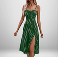 European and American women's spring new style elegant floral pleated slit suspender dress