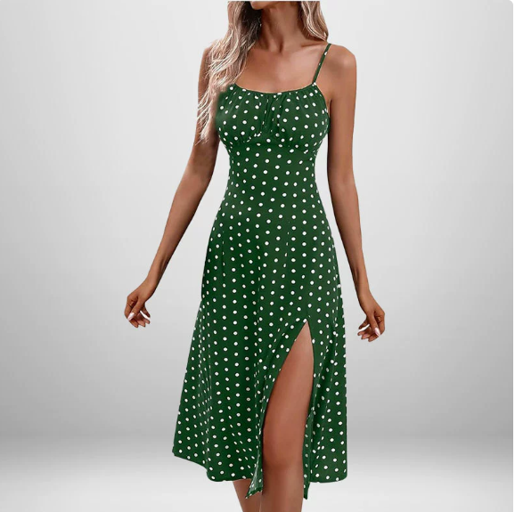 European and American women's spring new style elegant floral pleated slit suspender dress