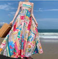 European and American women's spring new graffiti printed vacation style high waisted camisole dress