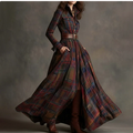 European and American women's spring new fashion casual elegant plaid lapel slim fit dress