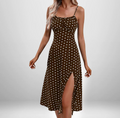 European and American women's spring new style elegant floral pleated slit suspender dress