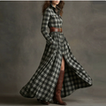 European and American women's spring new fashion casual elegant plaid lapel slim fit dress