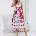 European and American women's spring new graffiti printed vacation style high waisted camisole dress