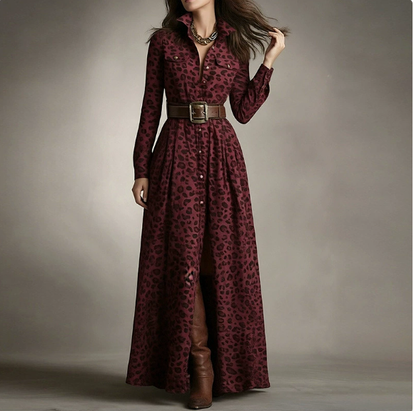 European and American women's spring new fashion casual elegant plaid lapel slim fit dress