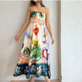 European and American women's spring new graffiti printed vacation style high waisted camisole dress