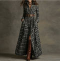European and American women's spring new fashion casual elegant plaid lapel slim fit dress