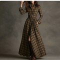 European and American women's spring new fashion casual elegant plaid lapel slim fit dress