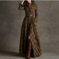 European and American women's spring new fashion casual elegant plaid lapel slim fit dress