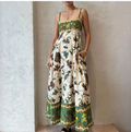 European and American women's spring new graffiti printed vacation style high waisted camisole dress