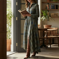 European and American women's spring new fashion casual elegant plaid lapel slim fit dress