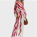 European and American women's spring new printed off shoulder loose bat sleeve wide leg pants set
