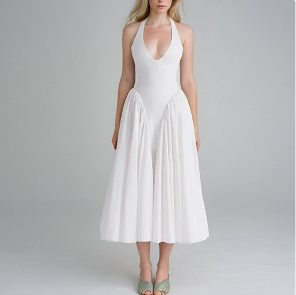 European and American women's spring new style elegant V-neck hanging neck sexy dress