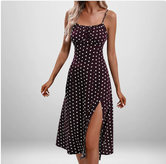 European and American women's spring new style elegant floral pleated slit suspender dress