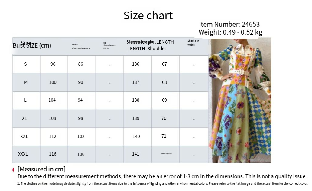 European and American women's spring new style lantern sleeve printed lapel, waist cinching and swinging dress