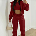 European and American women's spring new color casual sports hooded sweatshirt pants three piece set