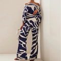 European and American women's spring new printed off shoulder loose bat sleeve wide leg pants set