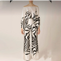 European and American women's spring new printed off shoulder loose bat sleeve wide leg pants set