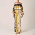 European and American women's spring new printed off shoulder loose bat sleeve wide leg pants set