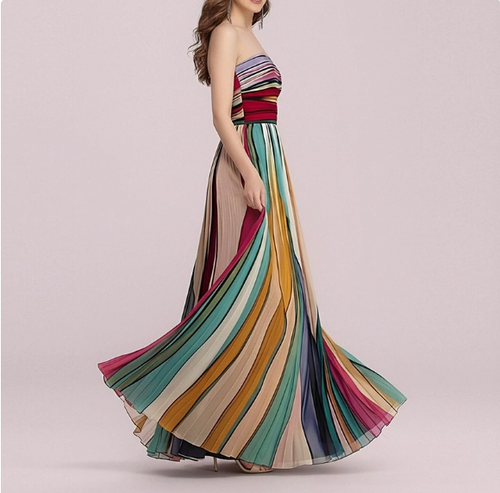 2026 Spring New European and American Sexy strapless Color Printed Dress