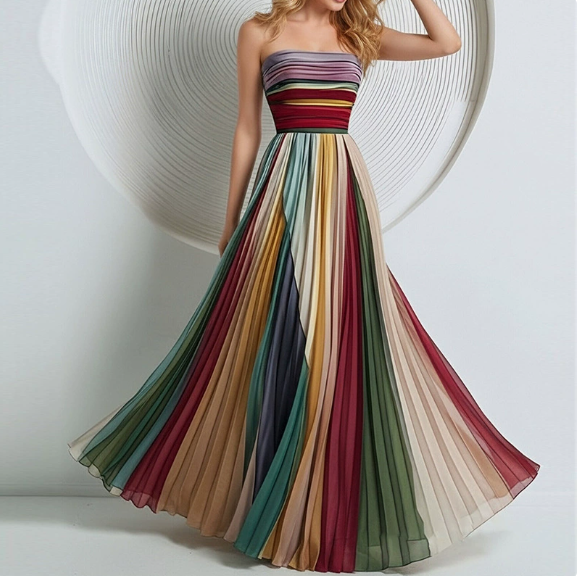 2026 Spring New European and American Sexy strapless Color Printed Dress
