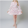 European and American women's spring new sweet print V-neck lace short long sleeved dress