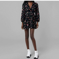 European and American women's spring new sweet print V-neck lace short long sleeved dress