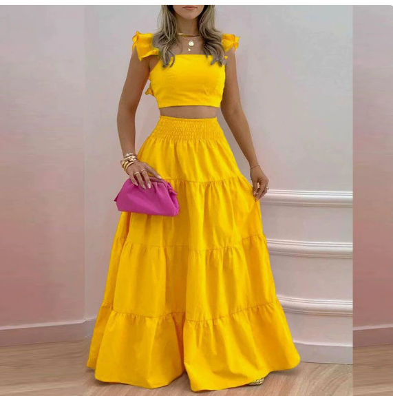 Spring New Women's Clothing European and American Fashion Dress Strap Top Dress Set