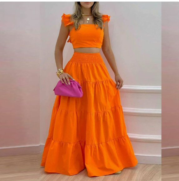 Spring New Women's Clothing European and American Fashion Dress Strap Top Dress Set