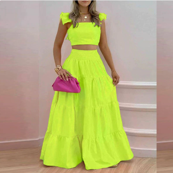 Spring New Women's Clothing European and American Fashion Dress Strap Top Dress Set