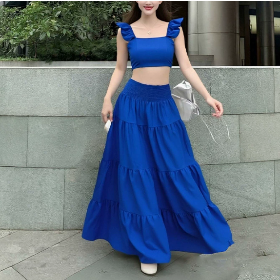 Spring New Women's Clothing European and American Fashion Dress Strap Top Dress Set