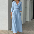 European and American Women's Spring New Solid Color Temperament Commuter Pocket Long Sleeve Fashion Set
