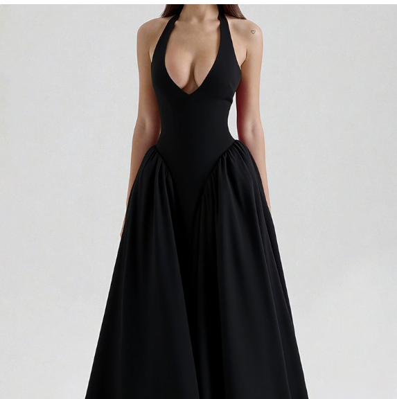 European and American women's spring new style elegant V-neck hanging neck sexy dress