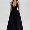 European and American women's spring new style elegant V-neck hanging neck sexy dress