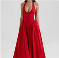 European and American women's spring new style elegant V-neck hanging neck sexy dress