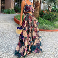 European and American women's spring new vacation style printed camisole top, half body long skirt set