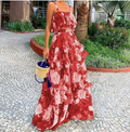 European and American women's spring new vacation style printed camisole top, half body long skirt set