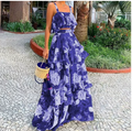 European and American women's spring new vacation style printed camisole top, half body long skirt set