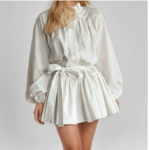 European and American women's spring new style palace style printed stand collar lace lantern sleeve dress