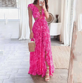 2026 Spring New Women's Clothing Cross-Border European and American Foreign Trade Fashion Printed V-Neck Ruffled Slit Dress