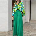 European and American Women's Clothing Spring New Style Casual Workwear Batwing Sleeve Color-Blocking Printed Pants Set
