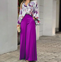 European and American Women's Clothing Spring New Style Casual Workwear Batwing Sleeve Color-Blocking Printed Pants Set